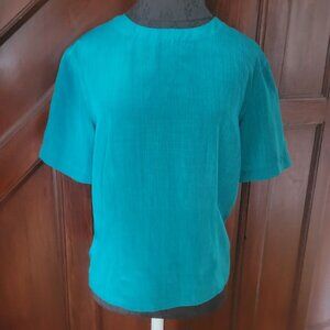 Studio Michelle Stuart Womens Teal Short Sleeve Blouse M